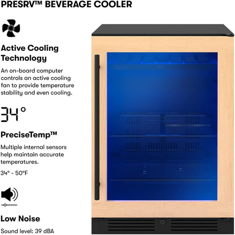 Zephyr Presrv 24 Inch Panel Ready Beverage and Wine Fridge Under Counter