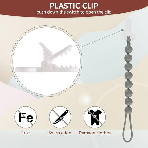 6-Pack Silicone Pacifier Clips for Babies, Safe Teething Beads, Rust-Free Holders, Baby Boy and Girl Essentials, Newborn Must-Have Accessories