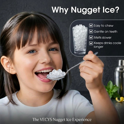 VECYS Nugget Ice Maker Countertop with Auto Water Pump, 33LBS Daily Sonic Ice, Portable Pellet Ice Machine with Continuous Ice Making, Touch Panel, Self-Cleaning, Ice Basket & Night Light
