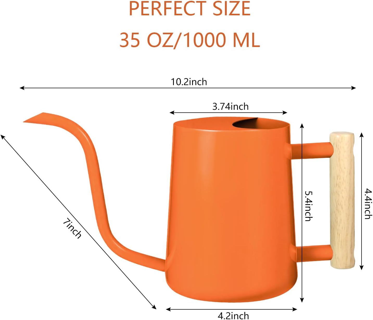 Watering Can Indoor Plants, 35oz Small Stainless Steel Metal Watering Can Modern Decorative Watering Pot with Long Spout for Indoor House Plant Bonsai Garden Flowers (Orange)
