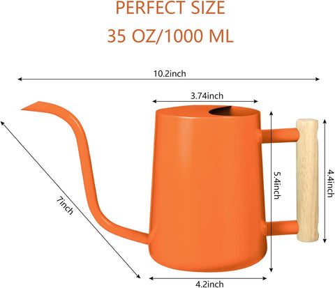 Watering Can Indoor Plants, 35oz Small Stainless Steel Metal Watering Can Modern Decorative Watering Pot with Long Spout for Indoor House Plant Bonsai Garden Flowers (Orange)