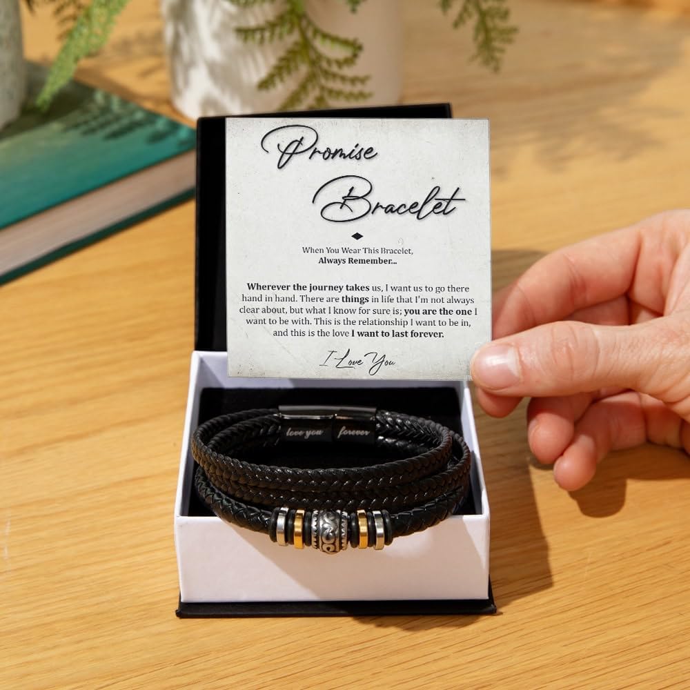 Promise Bracelet, Romantic Gift for Boyfriend, Appreciation Bracelet for Boyfriend, Men Bracelets Gift, Braided Leather Bracelets Lettering Love You Forever Jewelry Gifts For Man With Message Card