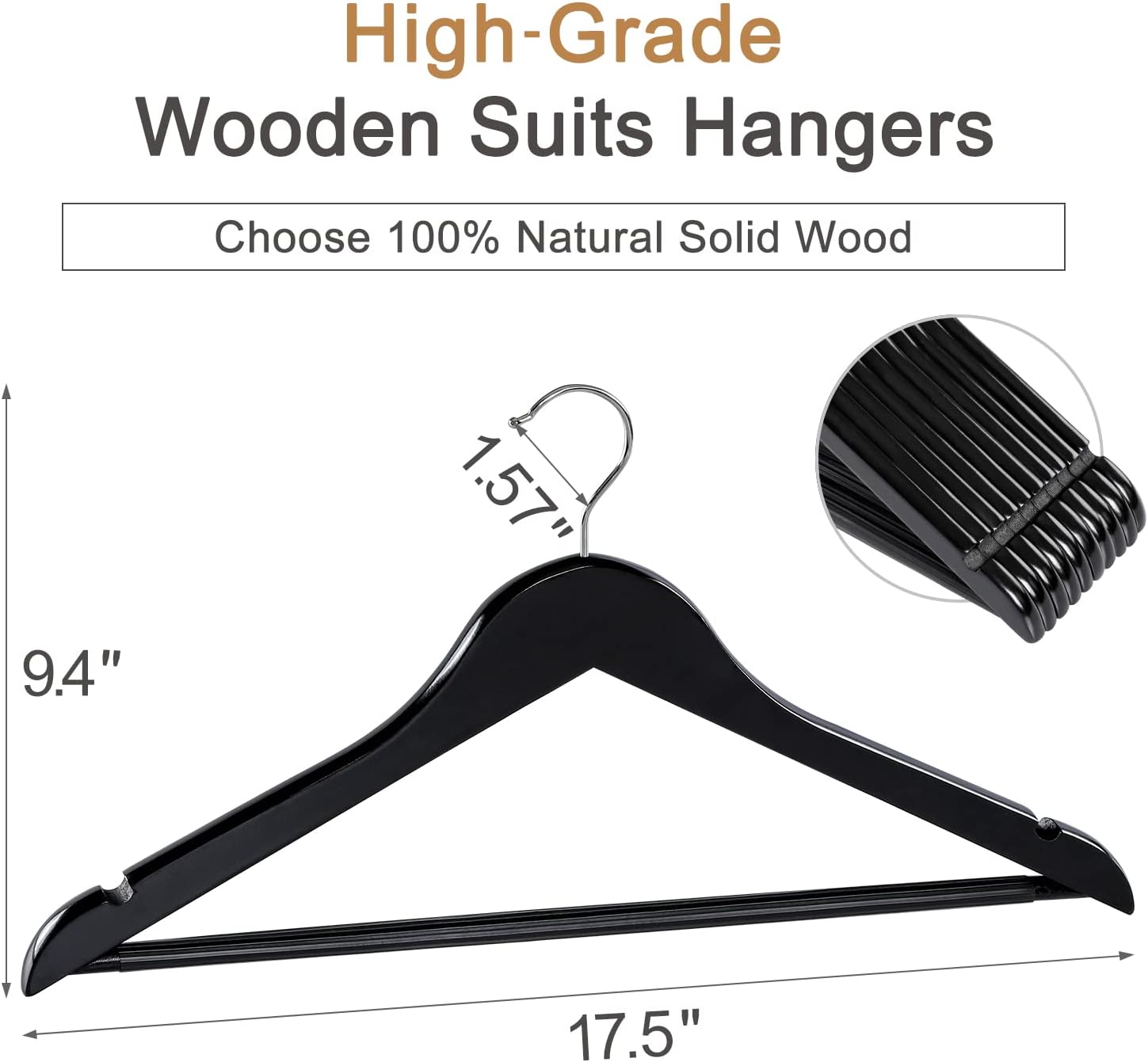 TOPIA HANGER Wooden Coat Hangers 30 Pack, Black Wood Suit Hangers