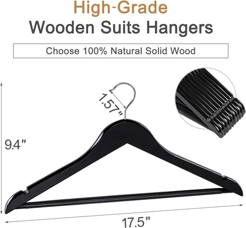 TOPIA HANGER Wooden Coat Hangers 30 Pack, Black Wood Suit Hangers
