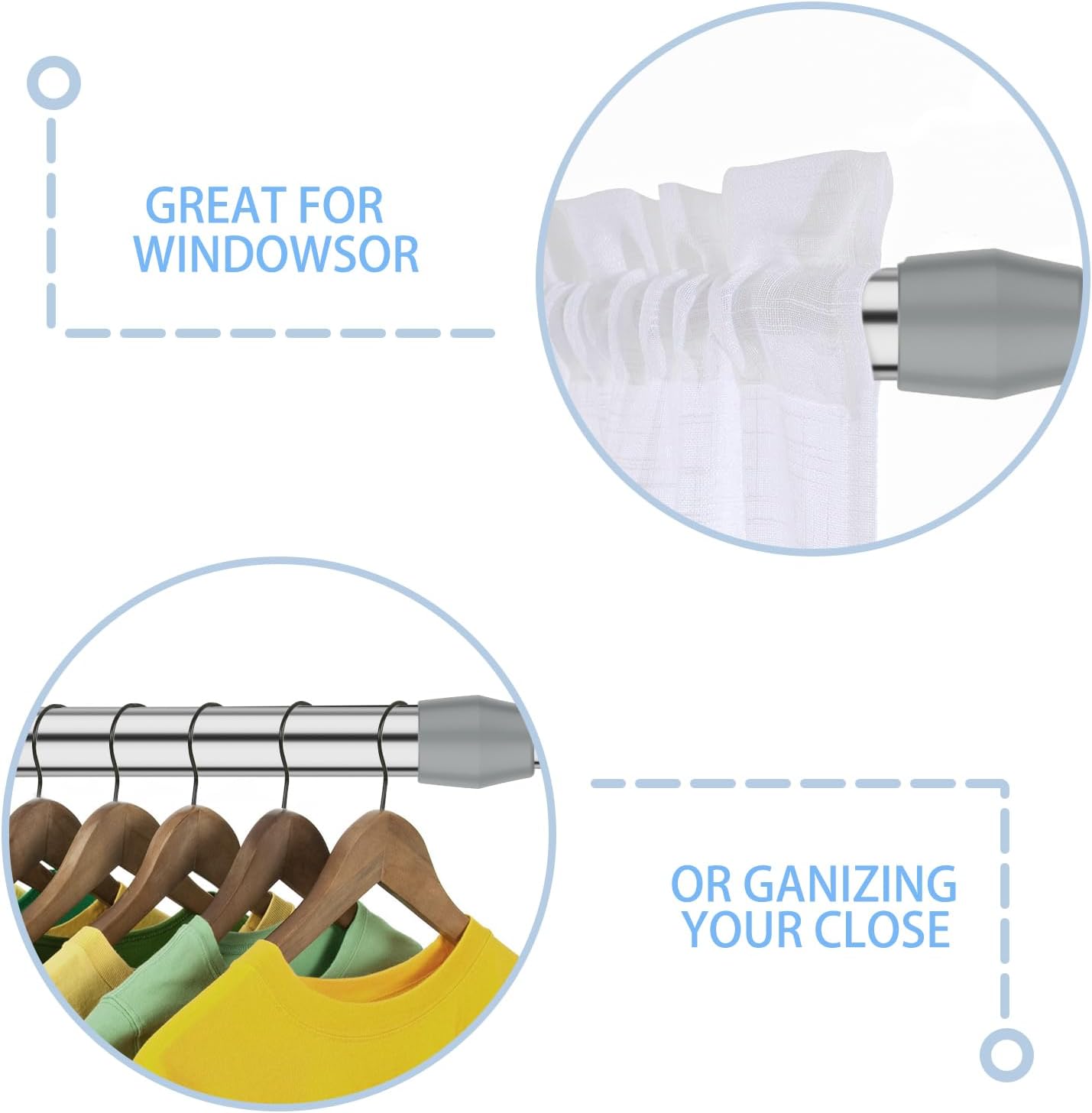 AIZESI Spring Tension Curtain Rod Short Tension Rod (Silver,17"to 28"-1Pcs)