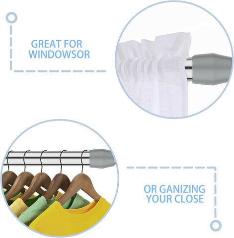 AIZESI Spring Tension Curtain Rod Short Tension Rod (Silver,17"to 28"-1Pcs)
