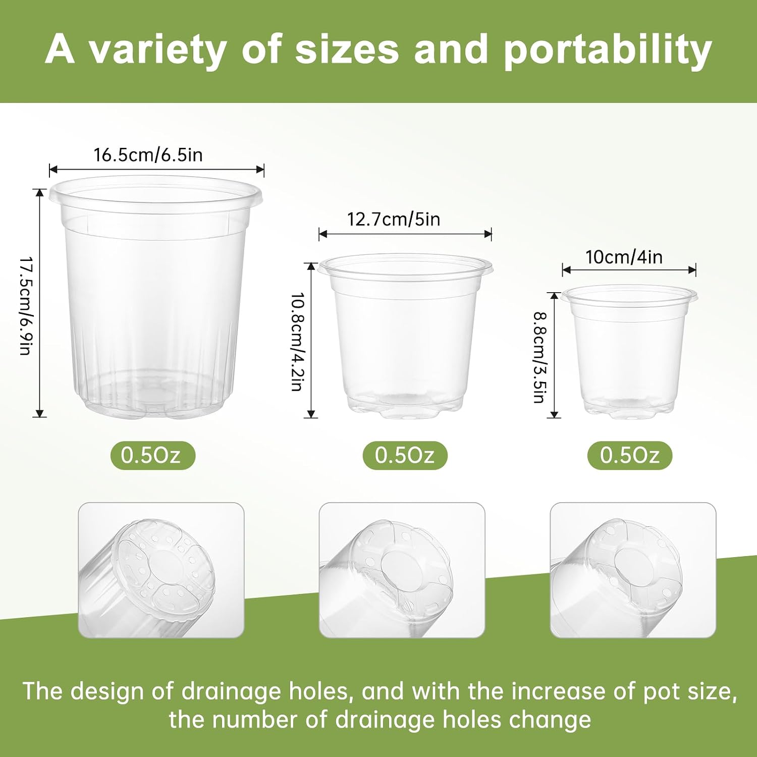 30 Pack 6.5/5/4 In Clear Nursery Plant Pots with Drainage Holes, 20 Labels