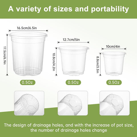30 Pack 6.5/5/4 In Clear Nursery Plant Pots with Drainage Holes, 20 Labels