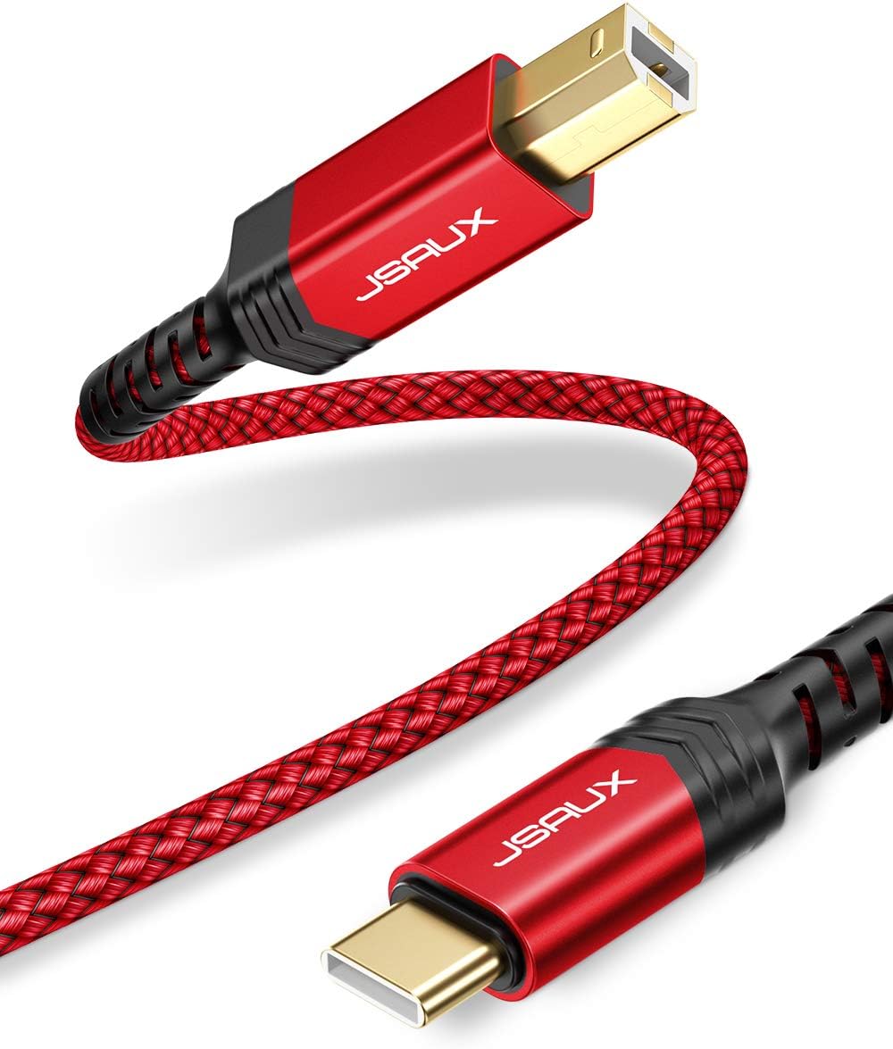 JSAUX USB B to USB C Cable 10ft, Printer Cable USB C for MIDI Keyboard