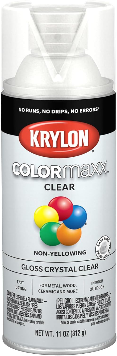 Krylon K05515007 COLORmaxx Acrylic Clear Finish for Indoor/Outdoor Use, Gloss Crystal Clear , 11 Ounce (Pack of 1)
