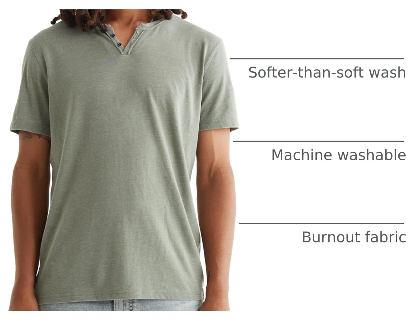 Lucky Brand Men's Venice Burnout Notch Neck Tee Shirt