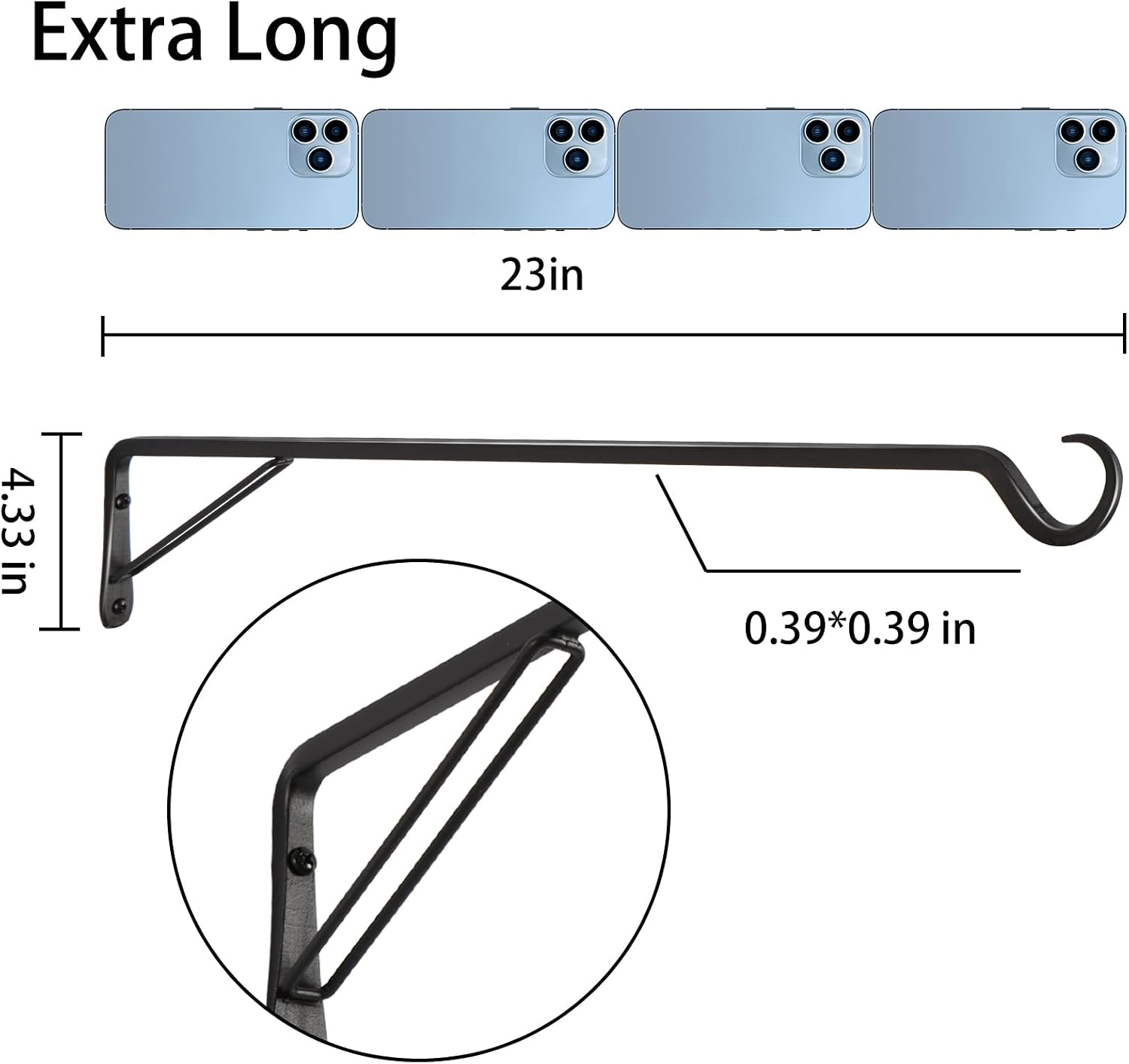AILIN YELOKIE 2 Pack Extra Long 23 Inch Heavy-Duty Rust-Resistant Solid Steel Plant Hangers and Bird Feeder Hangers for Indoor and Outdoor Decor, Wall Hooks