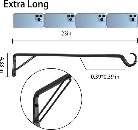 AILIN YELOKIE 2 Pack Extra Long 23 Inch Heavy-Duty Rust-Resistant Solid Steel Plant Hangers and Bird Feeder Hangers for Indoor and Outdoor Decor, Wall Hooks