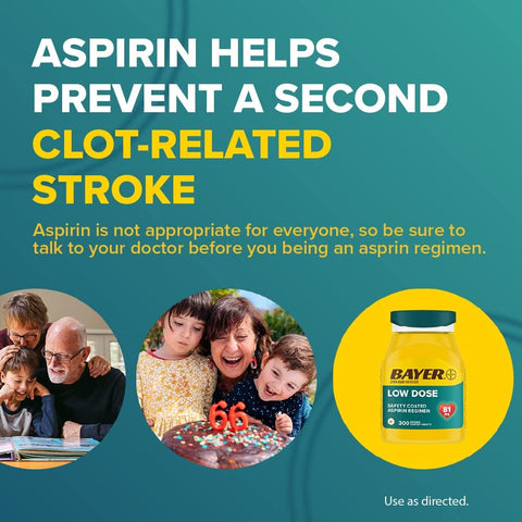 Bayer Aspirin Low Dose 81 mg, Enteric Coated Tablets, Doctor Recommended, Secondary Prevention of Cardiovascular Disease, 300 Safety Coated Tablets (Packaging may vary)