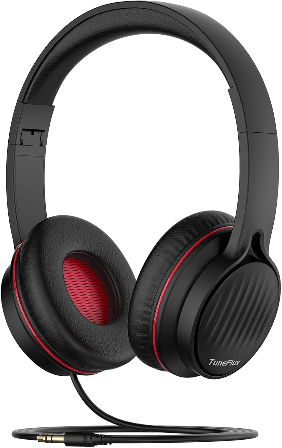 TuneFlux Kids Headphones with Cord for School, 85dB, 3.5mm Jack-Black Red