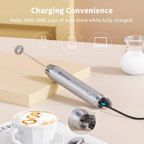 Maestri House LunaFro Rechargeable Milk Frother,Stand & 2 Detachable Whisks
