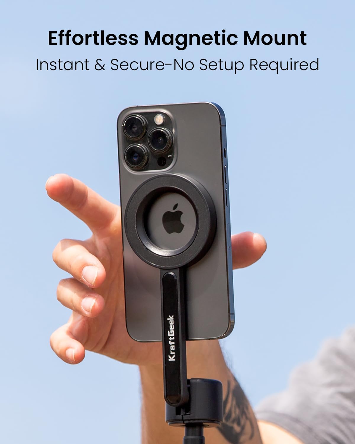 KraftGeek Magnetic Phone Tripod for iPhone, 64" Selfie Stick for Magsafe