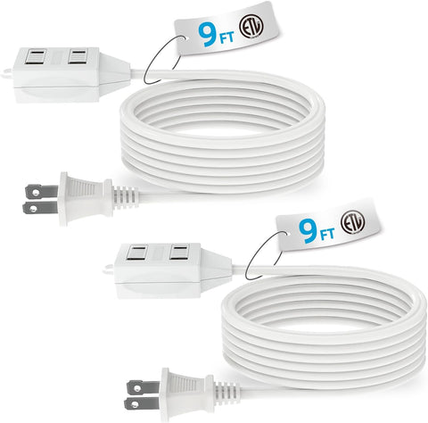 TiFFCOFiO Indoor Extension Cord, 2 Prong 9 Feet Extension Cord, 3 Polarized Outlets with Safety Slide Windows,13A/1625W, 16 AWG, 2 Packs