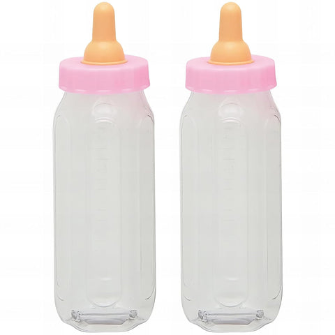 Adorable Pink Fillable Baby Bottle Favors - 5", Set of 2 - Premium Plastic Keepsake Gifts - Perfect For Showers, Gender Reveals & Baby Celebrations