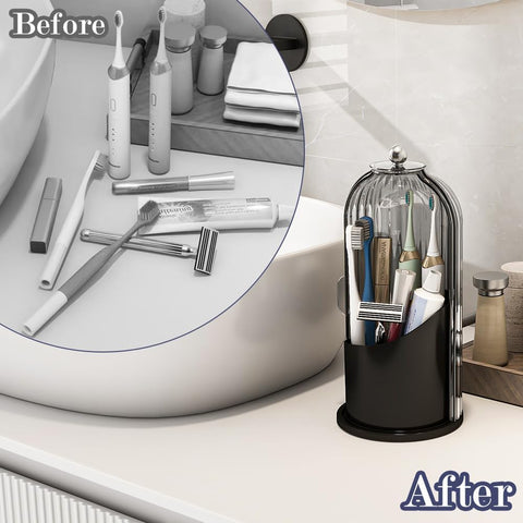 Waterproof Toothbrush Holder with 180° Rotating Cover, Grey Black