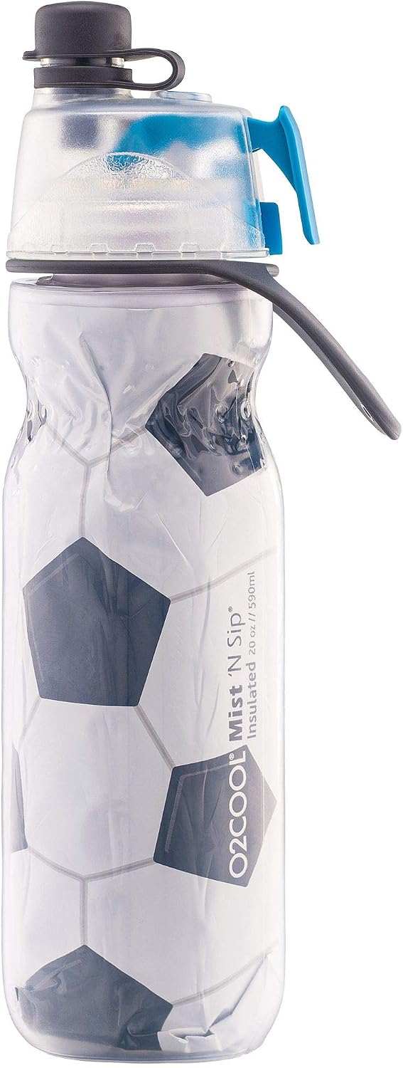 O2COOL Mist N Sip 20 oz Misting Reusable Sports Water Bottle Soccer