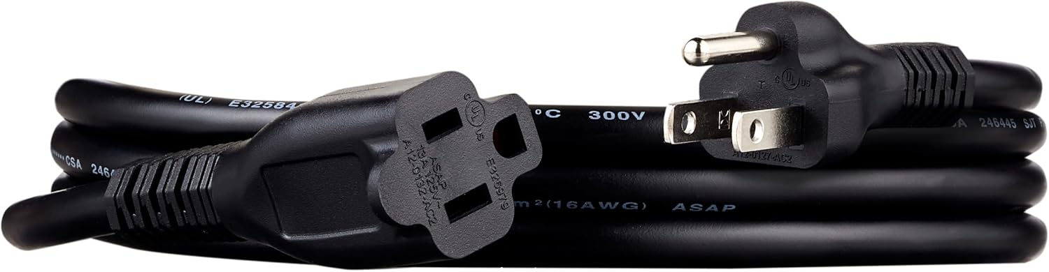 Amazon Basics Extension Cord, 3 Prong Outlet Extender, Indoor Power Cord, 13 Amps, 125V, 6 Ft, Black