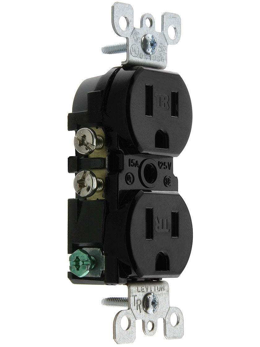Leviton 15 Amp, 125 Volt, Tamper Resistant, Duplex Receptacle, Residential Grade, Grounding, T5320-E, Black
