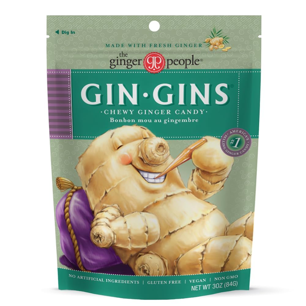 GIN GINS Original Ginger Chews Made w/ Fresh Ginger 3oz 12Pk