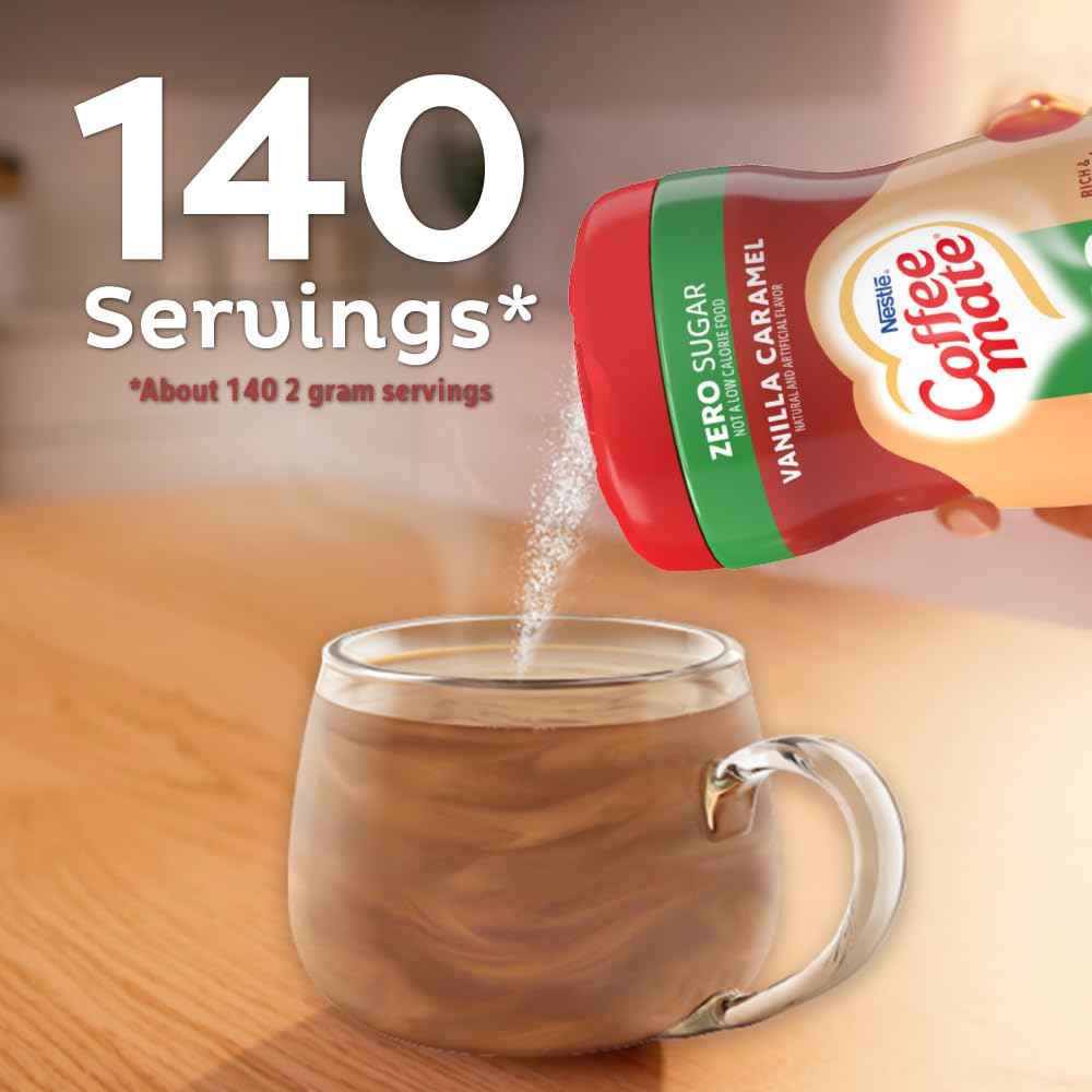 Coffee-mate Vanilla Caramel, Zero Sugar Powdered Coffee Creamer, 10.2 Ounce (Pack of 6) | Powdered coffee creamer; vanilla caramel; zero sugar; 6 x 10.2 oz