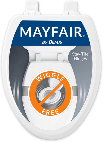 Mayfair Linden Slow Close Toilet Seat, Non Slip Heavy Duty Wood, Easy Install, Elongated, White