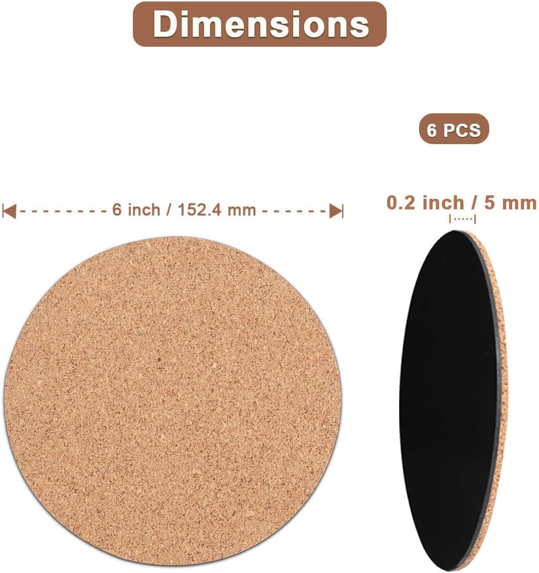 6 Inch Cork Plant Coasters, 6 Pack Round Plant Mats for Indoor Flower Pots