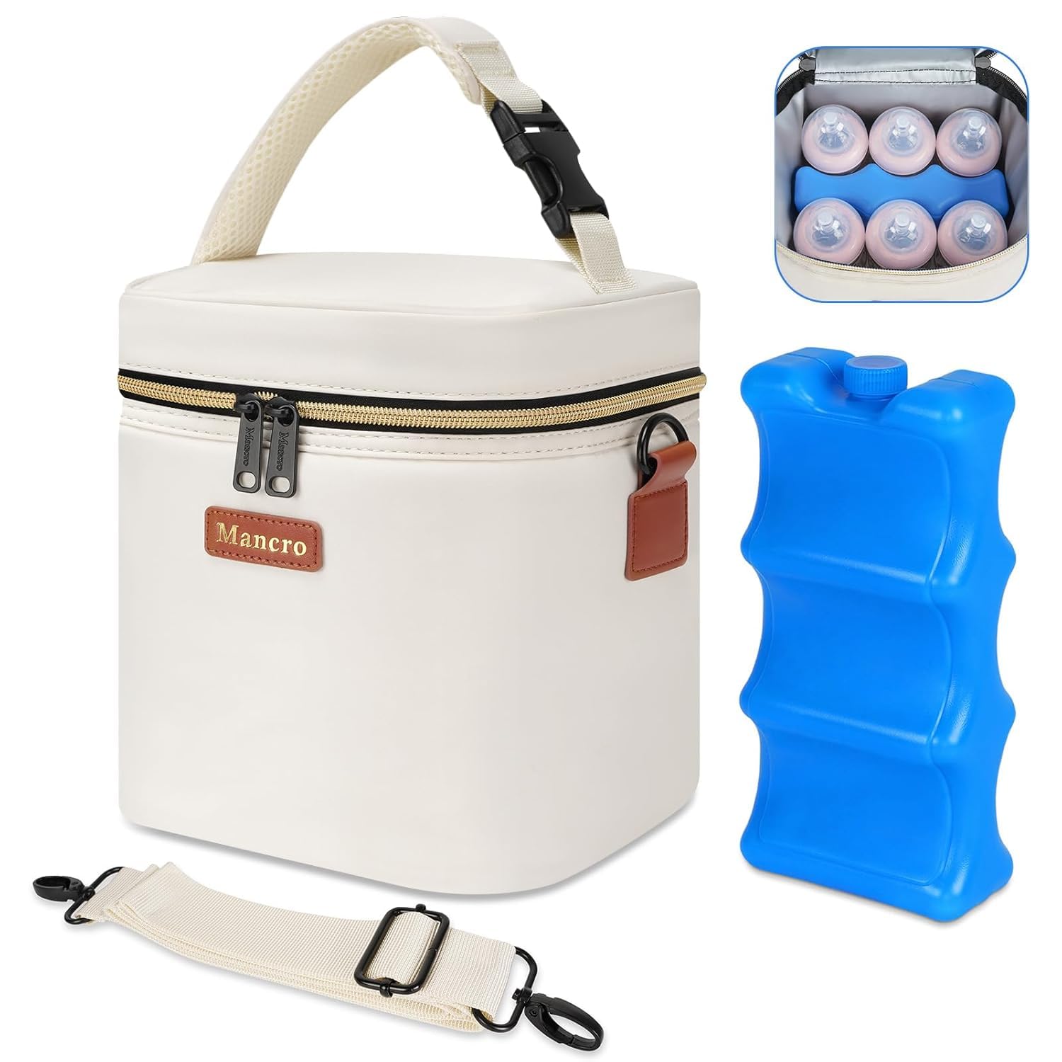 Mancro Baby Bottle Bag with Insulated Cooler, Fits 6 Baby Bottles Up to 9oz