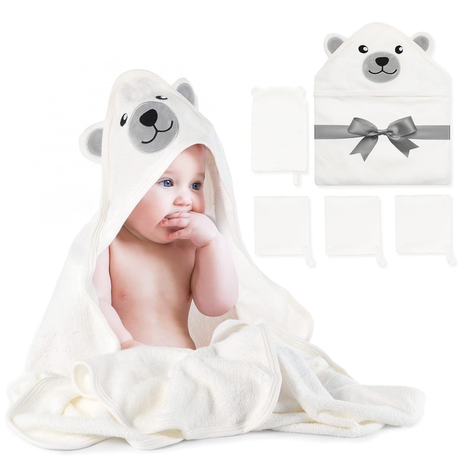 Momcozy Baby Towel, 5pcs Baby Bath Towel Set, Soft&Breathable, Bear