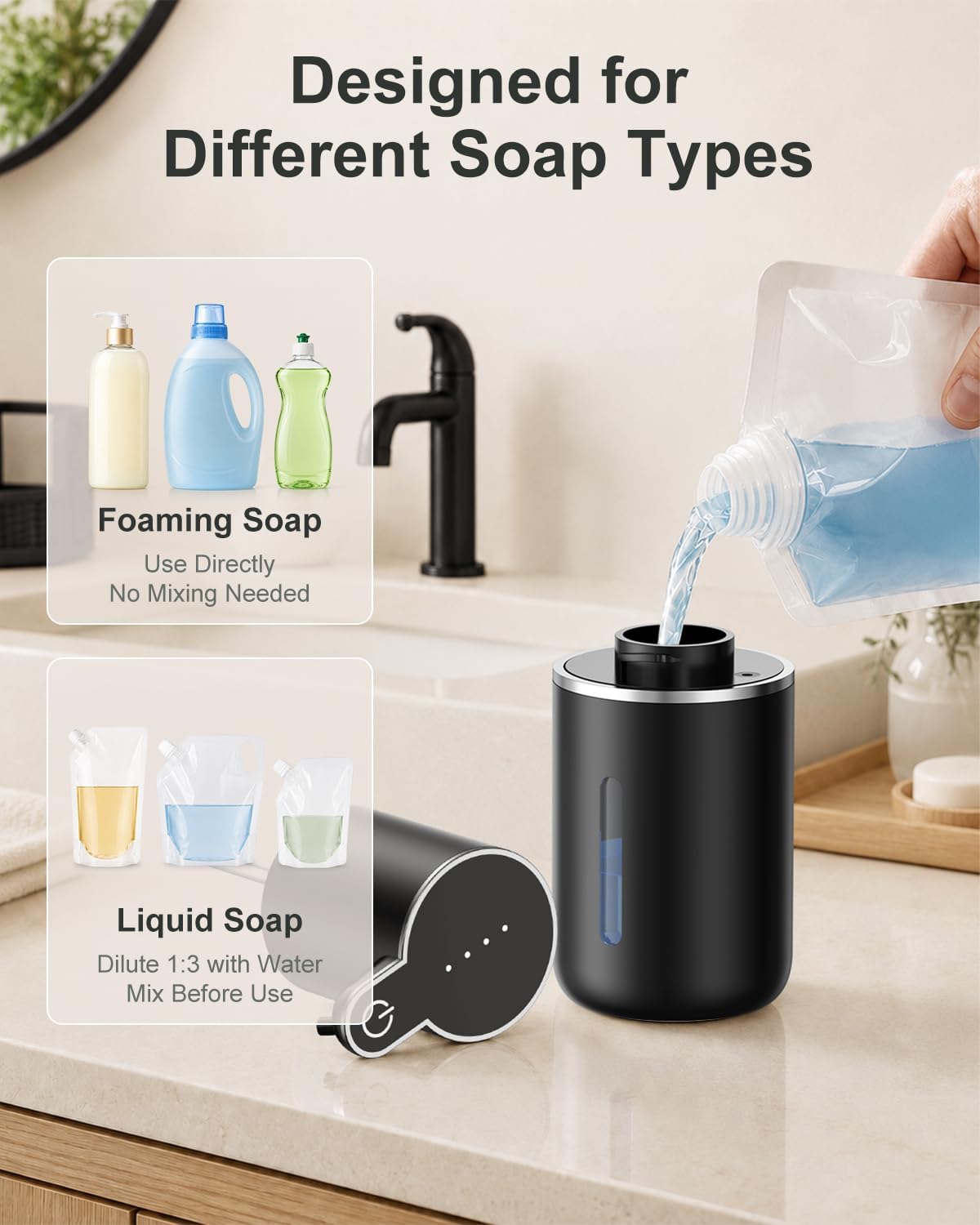 Fantictas Automatic Foaming Soap Dispenser Touchless, 4 Adjustable Levels