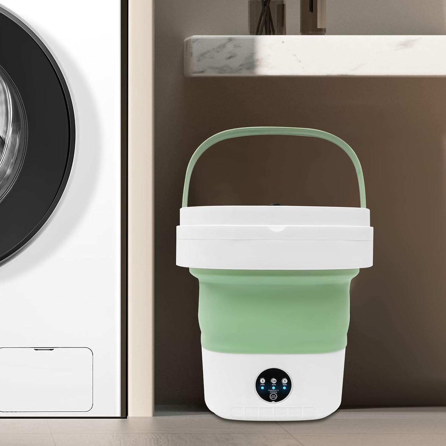 Portable Washing Machine,12L Upgraded With Spin Basket,Foldable Mini Washing Machine with 3 Modes Cleaning Small Washer for Baby Clothes, Underwear or Small Items, Apartment, Dorm,RV (Green)