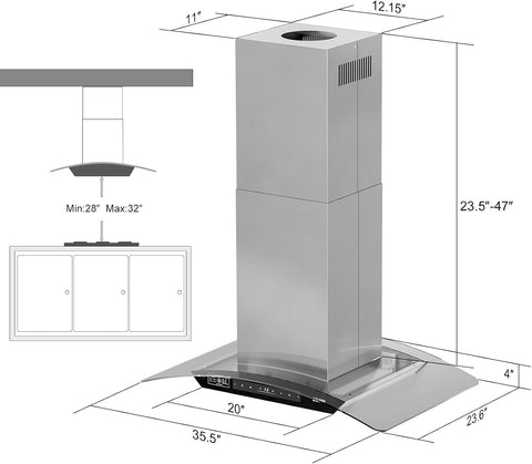 BRANO Island Range Hood 36 Inch 900 CFM, Voice & Gesture & Touch Control