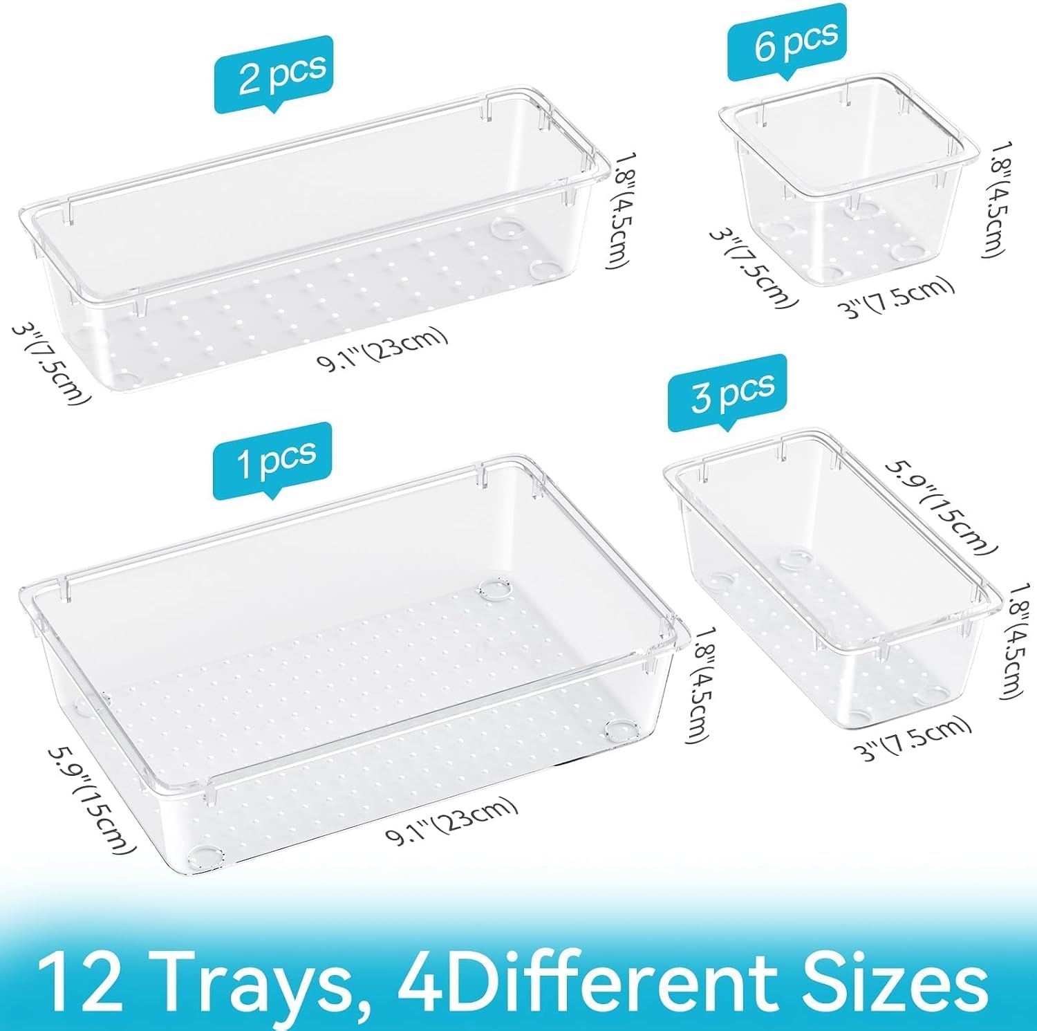 12 PCS Drawer Organizer Set, Makeup Organizers, Tool Storage Trays