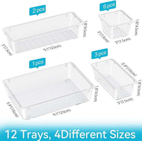 12 PCS Drawer Organizer Set, Makeup Organizers, Tool Storage Trays