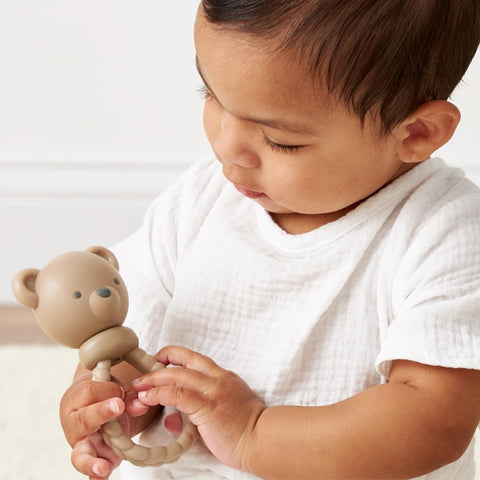 Itzy Ritzy Silicone Rattle Toy, Teething Toy with Soft Jingle Sound (Bear)