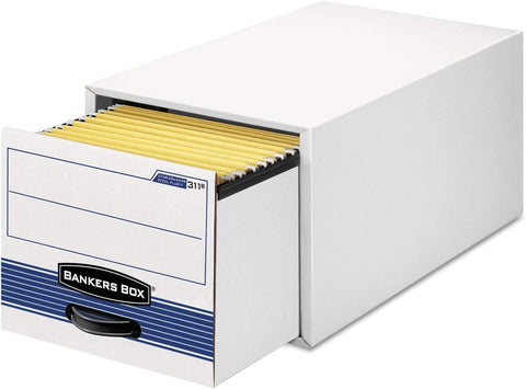 Bankers Box 6 Pack STOR Extra Space Saving Filing Cabinet, Stacks 5 High, Letter, White/Blue