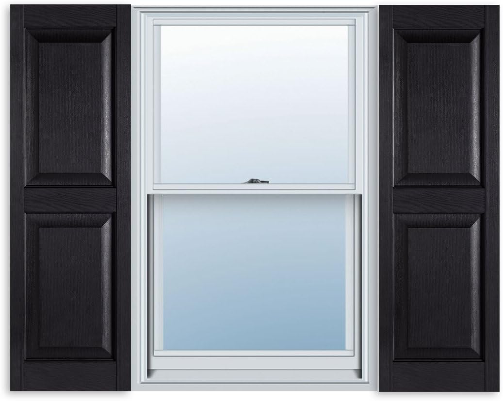 Exterior Solutions Standard Raised Panel Exterior Vinyl Shutter, Black (Pair), 15 Inch x 39 Inch
