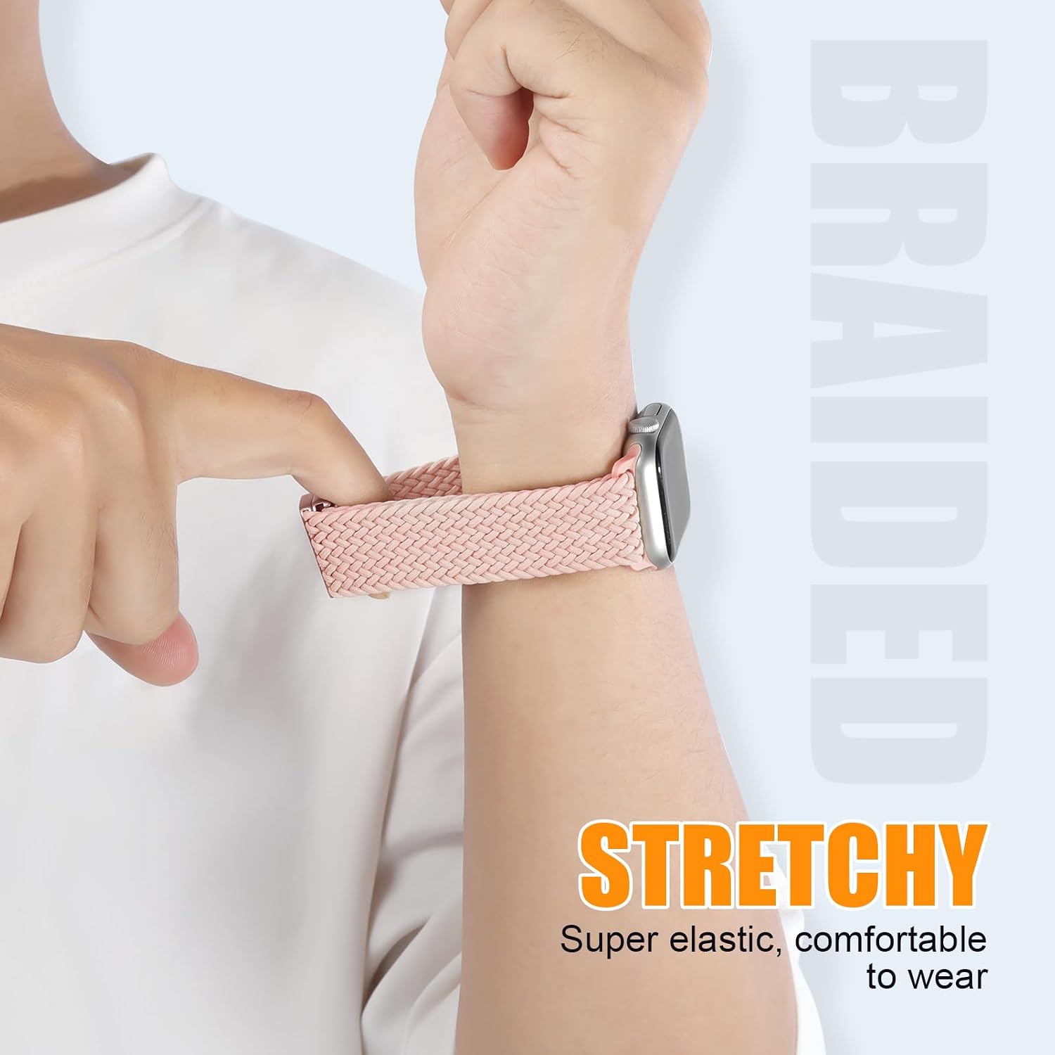 Magnetic Braided Stretchy Loop - Compatible with Apple Watch Band 42mm 46mm 40mm 41mm 44mm 45mm 38mm Ultra 3/2 49mm Women Men,Elastic Woven Fabric Nylon Strap for iWatch 11 10 9 8 7 6 5 4 3 SE Ultra