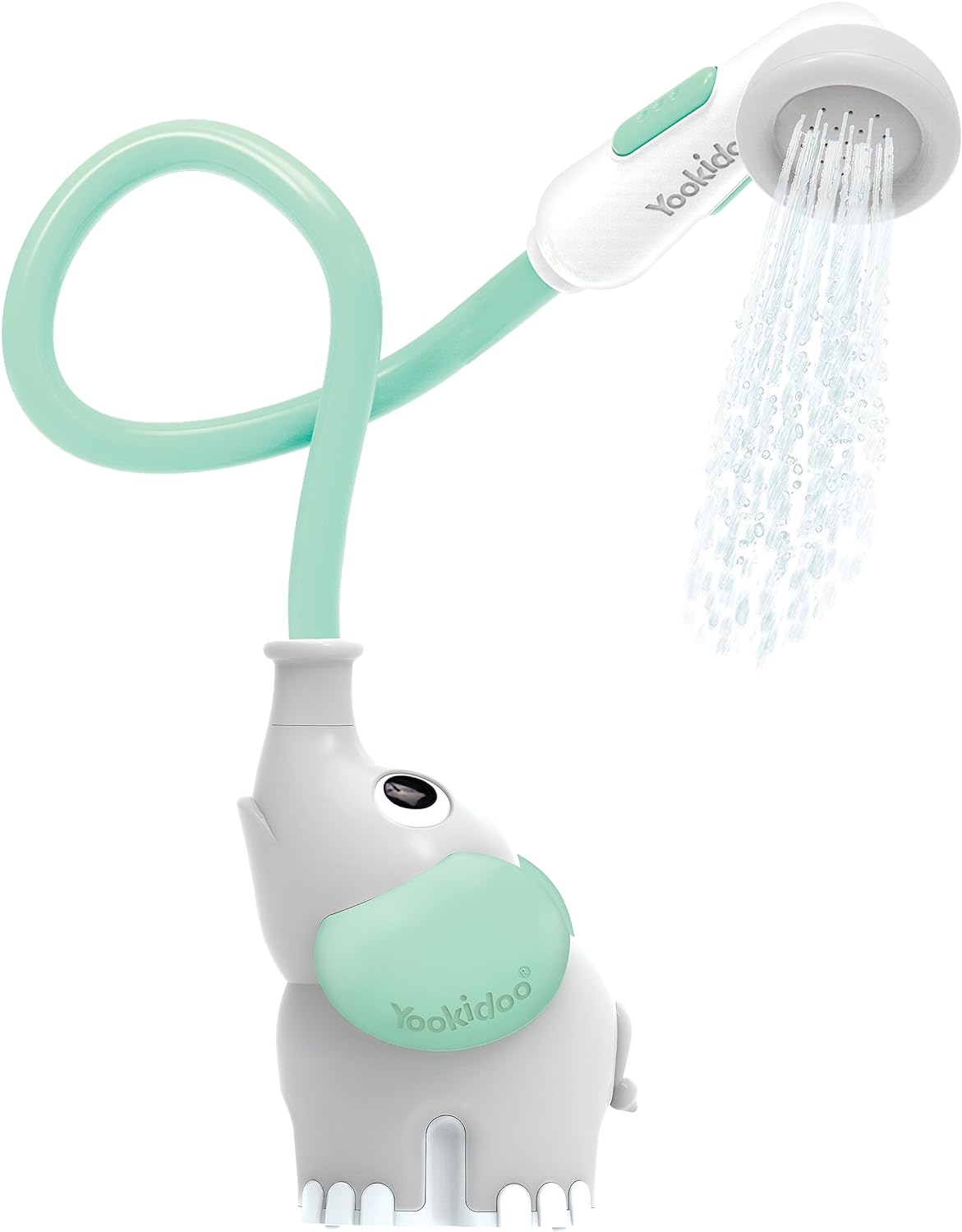 Yookidoo Baby Bath Shower Head - Elephant Water Pump and Trunk Spout Sprayer - One Handed Flow Control for Newborn Babies in Tub Or Sink (Turquoise)