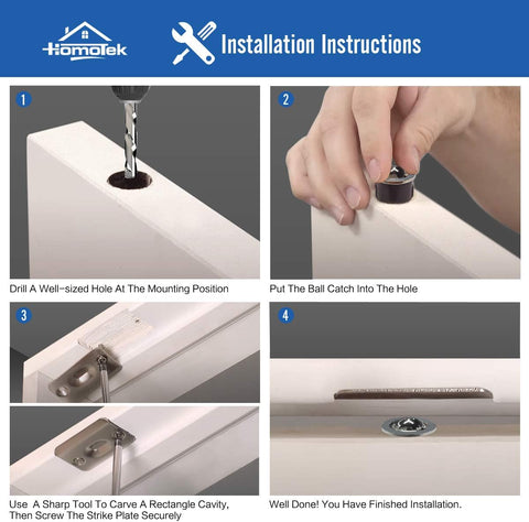 HOMOTEK 2 Pack Drive in Ball Catch with Strike Plate for Closet Doors, Oil Rubbed Bronze, 13/16 Inch x 1-1/8 Inchs,Die-cast, Adjustable Tension Ball
