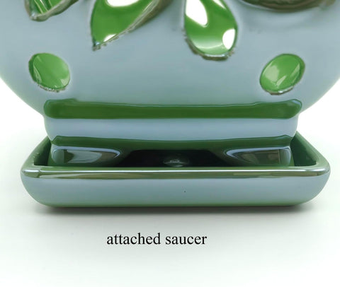 Orchid Pots with Holes Ceramic Orchid Planter Pots Square 5.5 inch (Green)