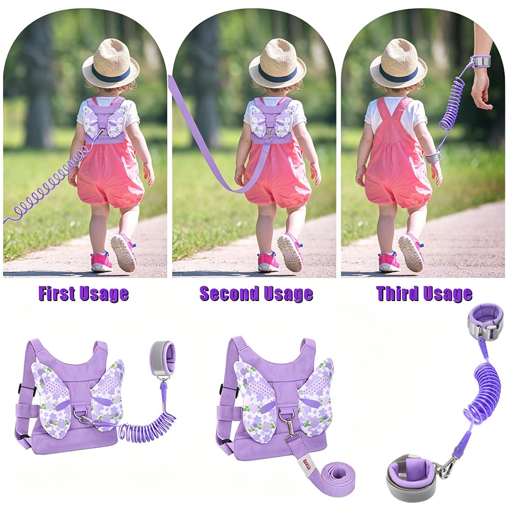 Toddlers Leash + Anti Lost Wrist Link Child Kids Safety Harness Kids Walking Wristband Assistant Strap Belt for Girl Pink Christmas Gift (Purple)