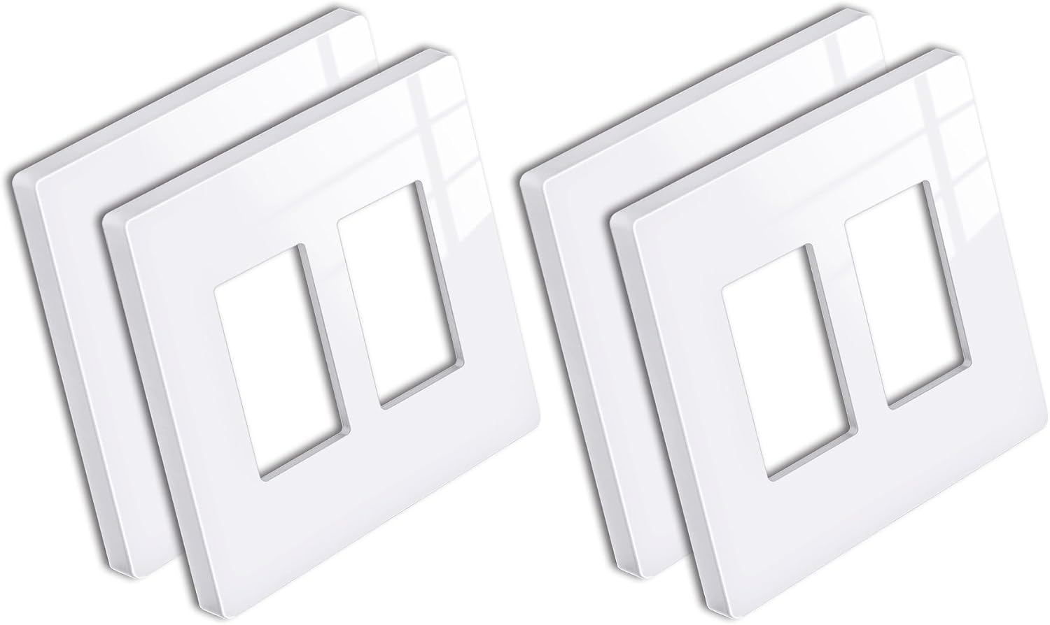 [4 Pack] BESTTEN 2 Gang Screwless Decorator Wall Plate, Mid-Size H4.88" x W4.93", USWP6 Gloss Snow White, Faceplate Cover for Decorative Receptacle Outlet & Switch