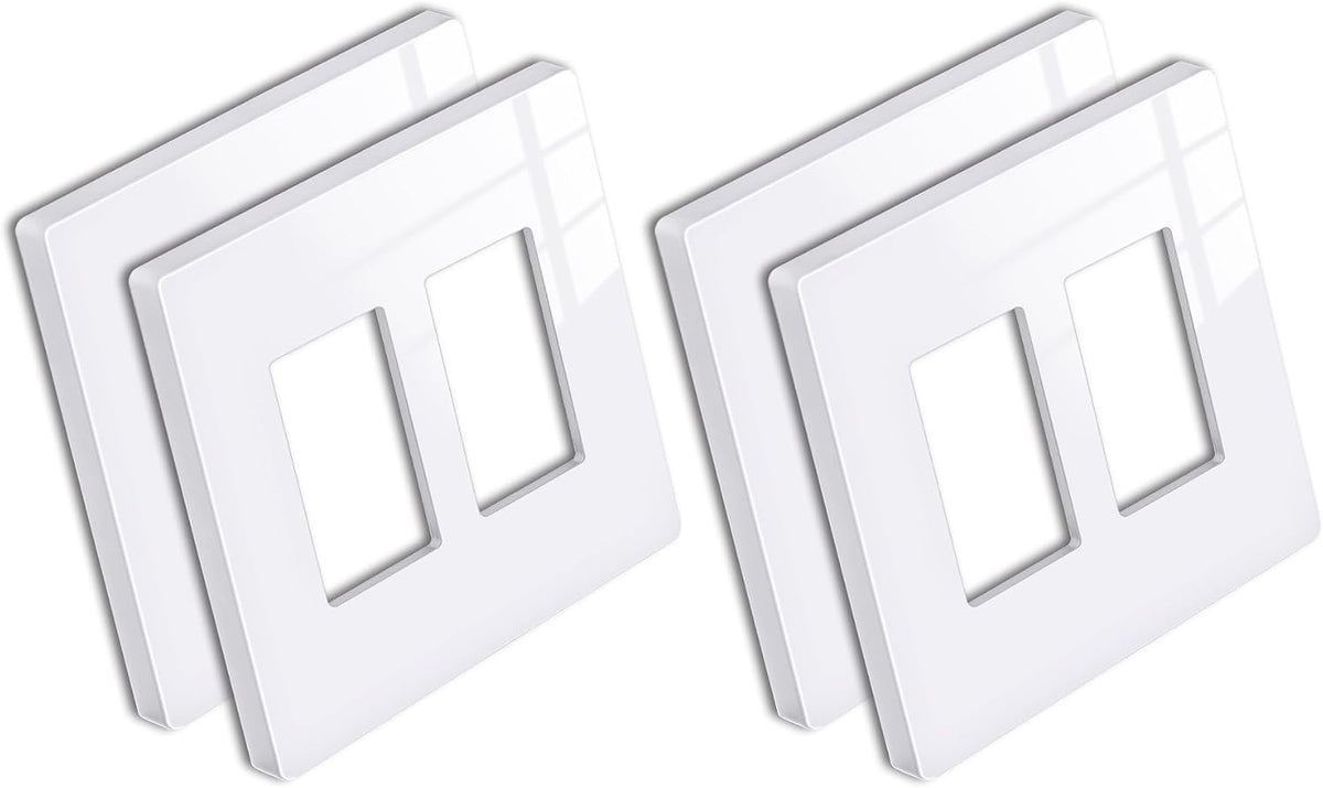 [4 Pack] BESTTEN 2 Gang Screwless Decorator Wall Plate, Mid-Size H4.88" x W4.93", USWP6 Gloss Snow White, Faceplate Cover for Decorative Receptacle Outlet & Switch