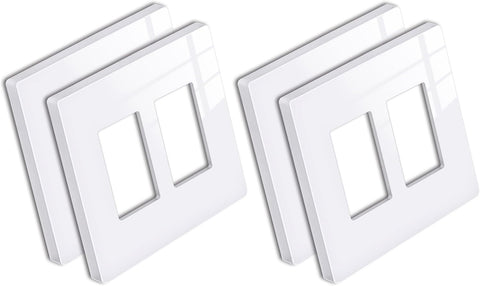 [4 Pack] BESTTEN 2 Gang Screwless Decorator Wall Plate, Mid-Size H4.88" x W4.93", USWP6 Gloss Snow White, Faceplate Cover for Decorative Receptacle Outlet & Switch