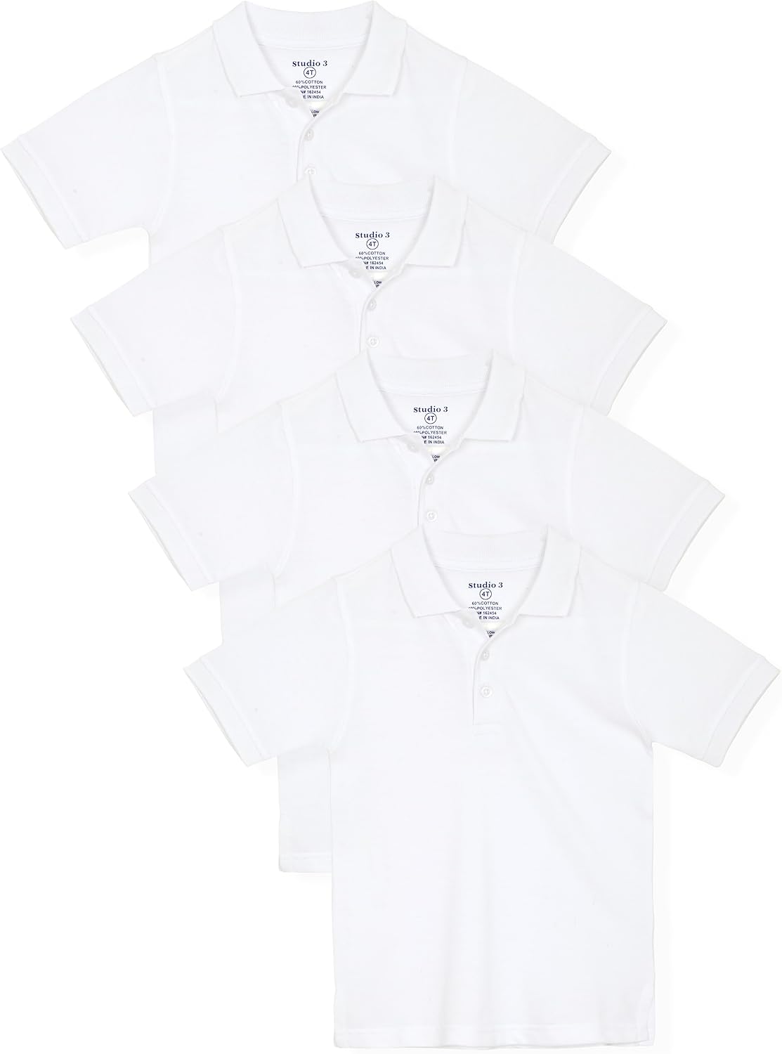 Studio 3 Boy’s - 4-Pack School Uniform Short and Long Sleeve Pique Polo Shirts
